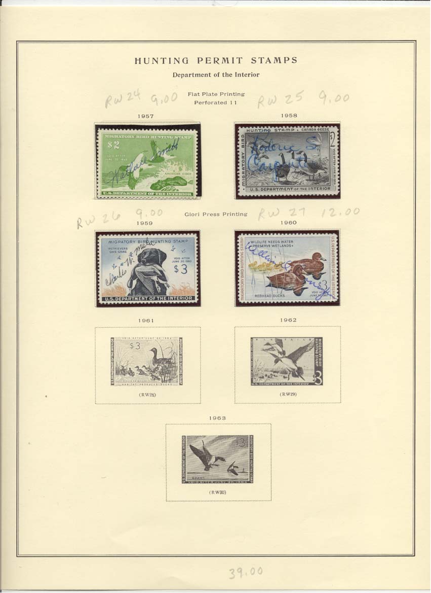 Hunting Permit Duck Stamps Scott #RW24, RW25, RW26, RW27