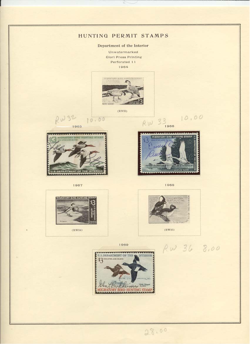 Hunting Permit Duck Stamps Scott #RW32, RW33, RW36