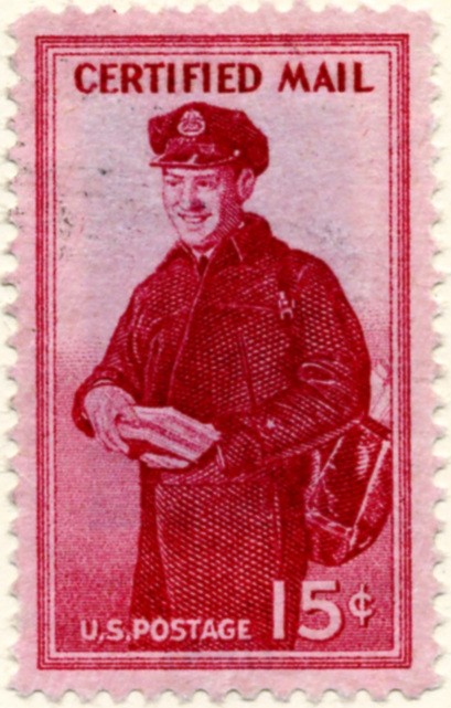 Scott FA1 15 Cent Certified Mail Stamp Letter Carrier