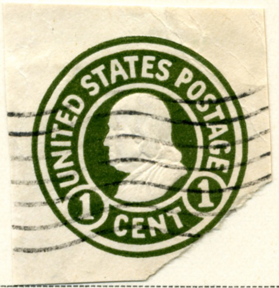 Scott U420 1 Cent Envelope Stamp Benjamin Franklin on White