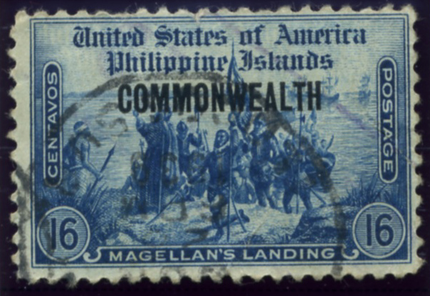 Scott PIPS417 Philippines 16 Centavos Stamp Magellans Landing Overprinted Commonwealth