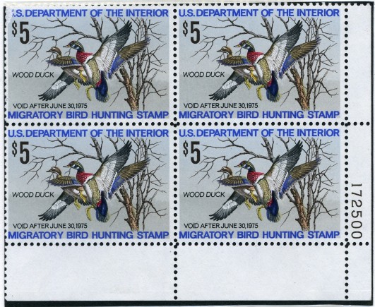 Scott RW41 5 Dollar Department of the Interior Duck Stamp Wood Duck Plate Block