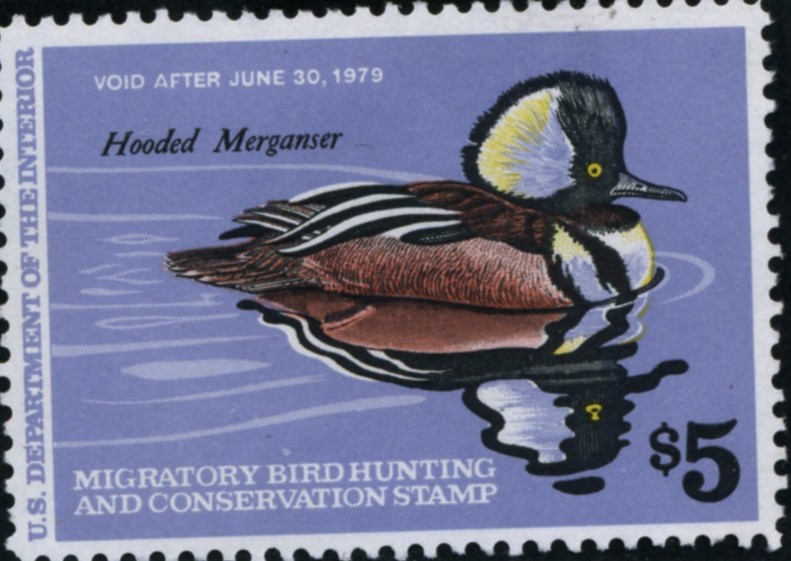 Scott RW45 $5 Dollar Department of the Interior Duck Stamp Hooded Merganser