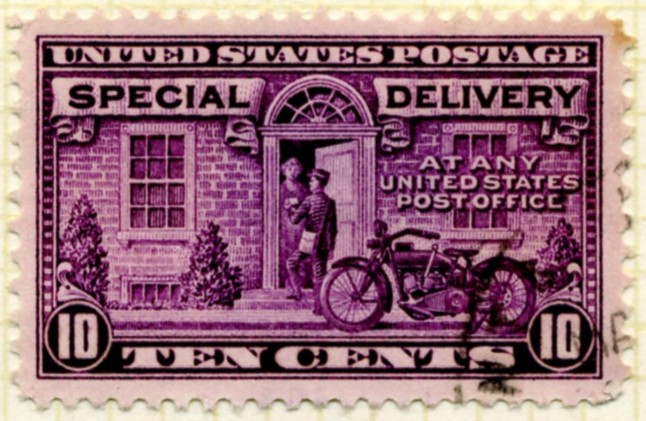 Scott E15 10 Cent Special Delivery Stamp Motorcycle Messenger b