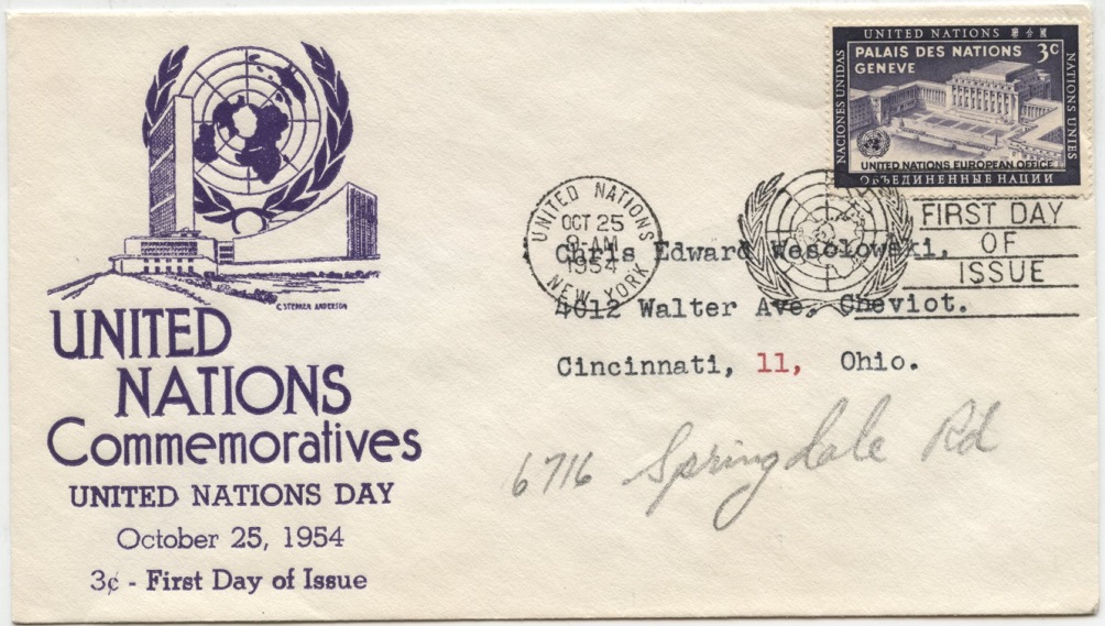Scott 27 3 Cent United Nations European Office Stamp First Day Cover