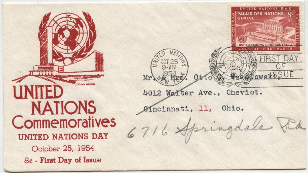 Scott 28 8 Cent United Nations European Office Stamp First Day Cover