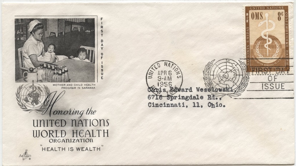 Scott 44 8 Cent United Nations World Health Organization Stamp First Day Cover