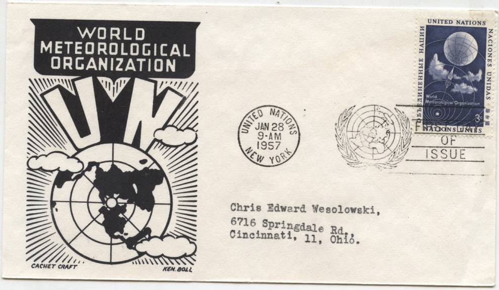 Scott 49 3 Cent United Nations World Meteorological Organization Stamp First Day Cover