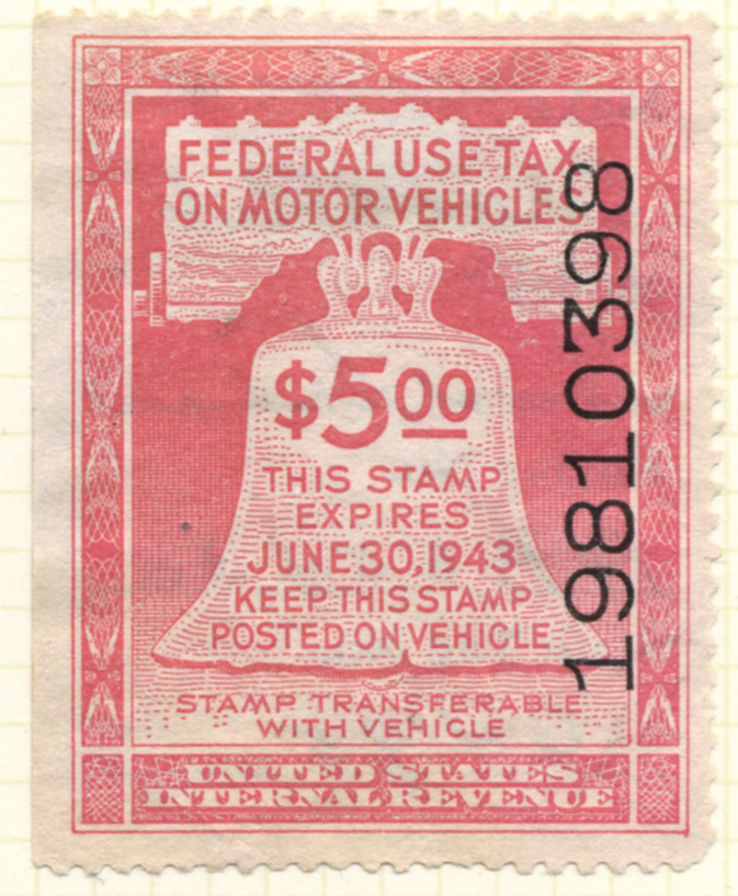 Scott RV6 5 Dollar Motor Vehicle Use Tax Internal Revenue Stamp