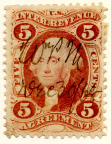 Scott R23 5 Cents Internal Revenue Stamp Agreement