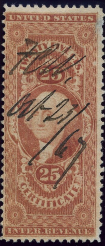Scott R44 25 Cents Internal Revenue Stamp Certificate