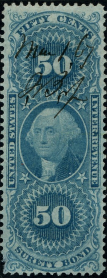 Scott R63 50 Cents Internal Revenue Stamp Surety Bond