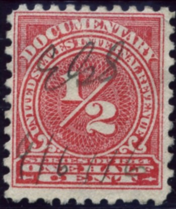 Scott R206 1/2 Cent Internal Revenue Documentary Stamp Watermarked USIR a