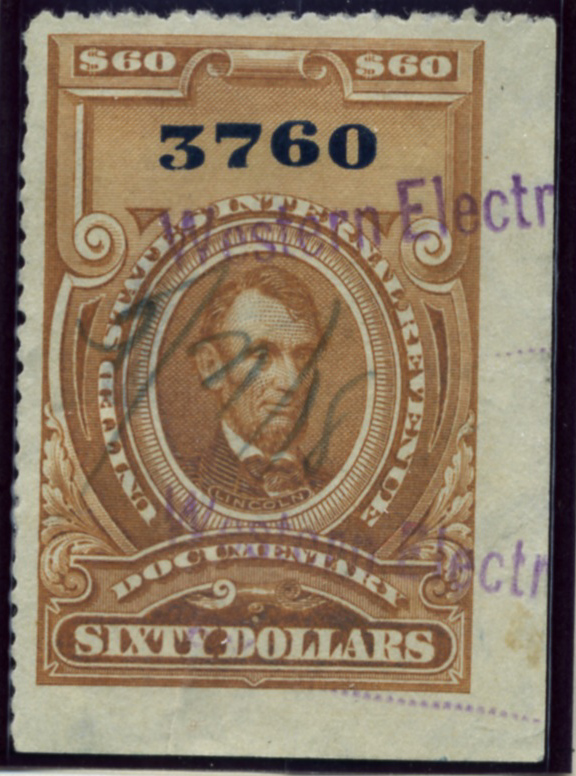 Scott R247 60 Dollar Internal Revenue Documentary Stamp Watermarked USIR