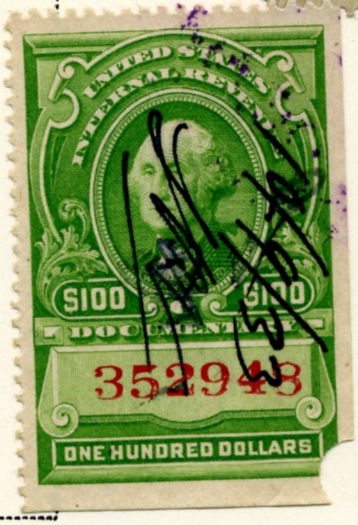 Scott R248 100 Dollar Internal Revenue Documentary Stamp Watermarked USIR c