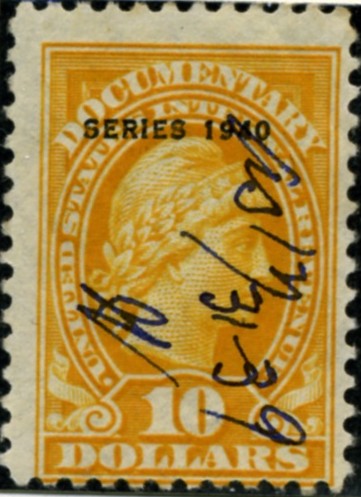 Scott R281 10 Dollar Internal Revenue Documentary Stamp Watermarked USIR