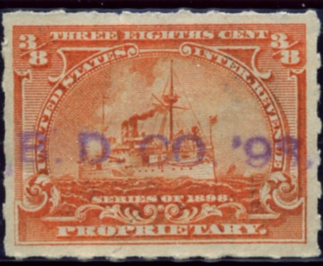 Scott RB22 3/8 Cent Internal Revenue Proprietary Stamp Watermarked USIR