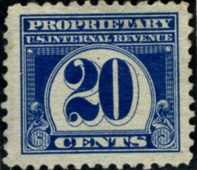 Scott RB72 20 Cent Internal Revenue Proprietary Stamp Watermarked USIR