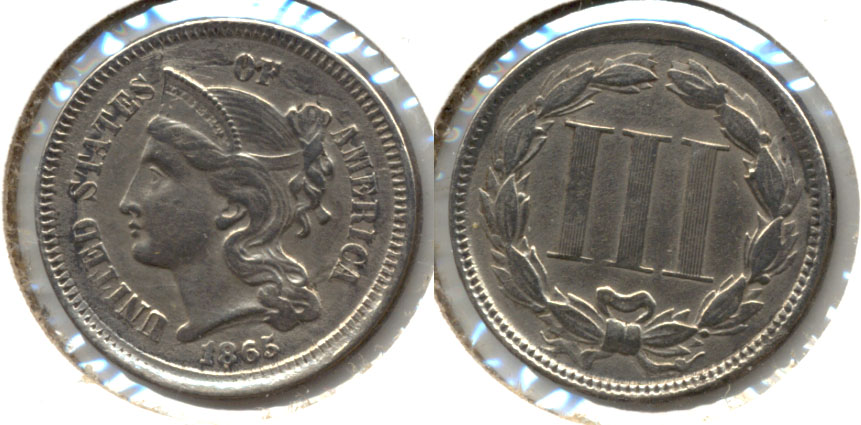 1865 Three Cent Nickel AU-50