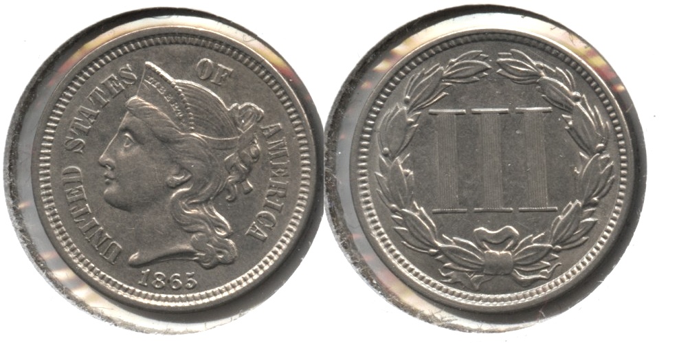1865 Three Cent Nickel AU-50 c