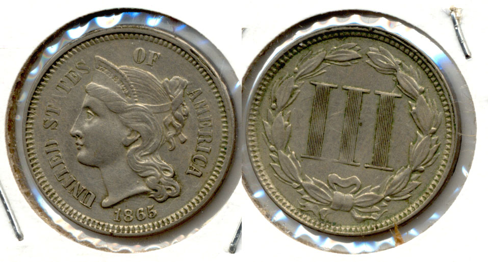 1865 Three Cent Nickel EF-40 a