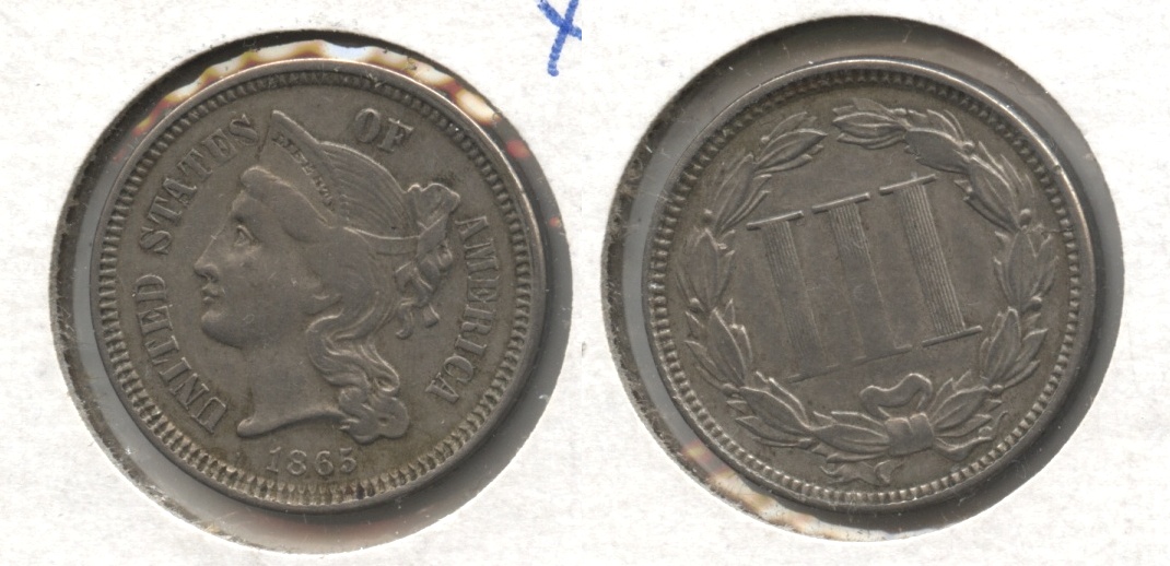 1865 Three Cent Nickel EF-40 #d