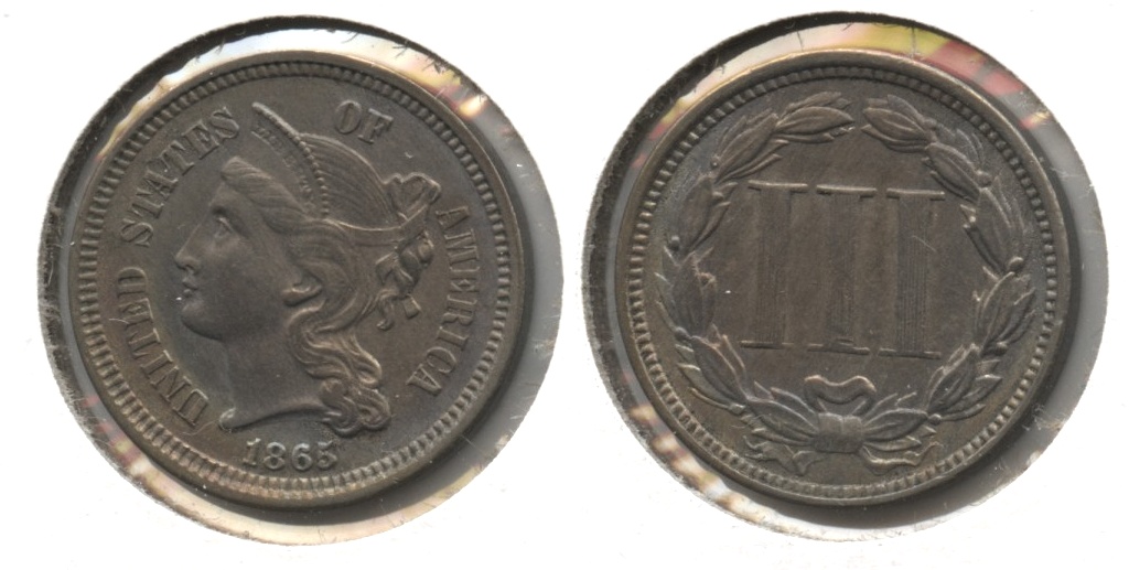 1865 Three Cent Nickel EF-45