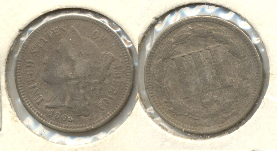 1865 Three Cent Nickel Fine-12 a Rough