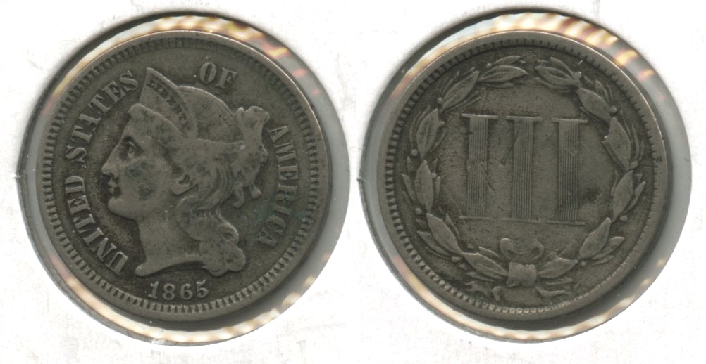 1865 Three Cent Nickel Fine-12 #ac Reverse Hit