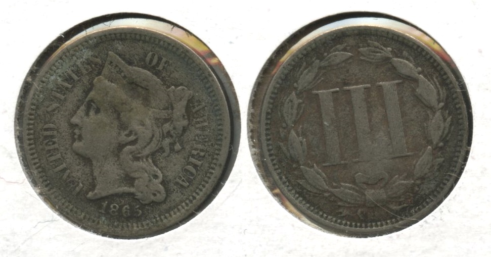 1865 Three Cent Nickel Fine-12 #ad Porous