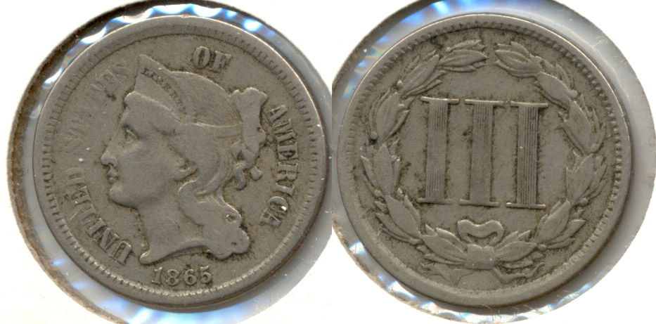 1865 Three Cent Nickel Fine-12 f