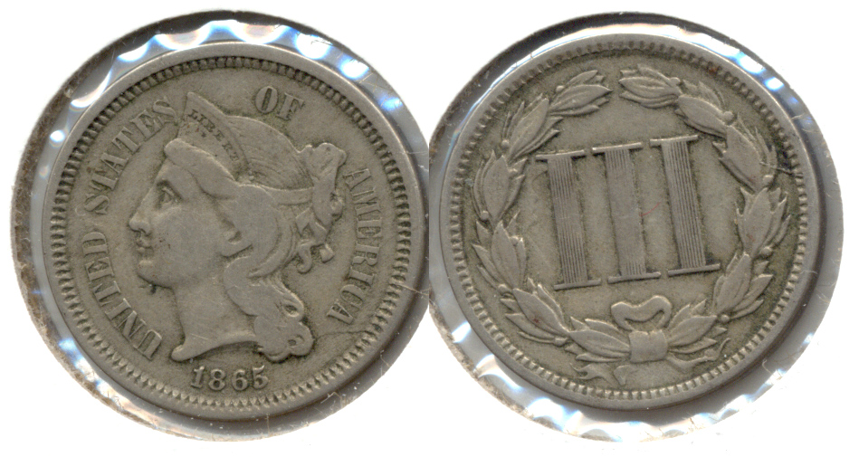 1865 Three Cent Nickel Fine-12 h