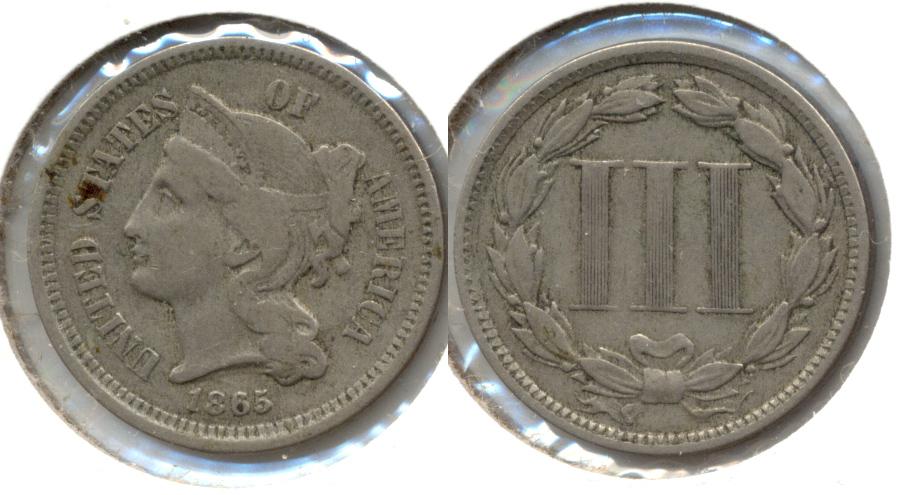 1865 Three Cent Nickel Fine-12 j