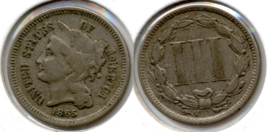 1865 Three Cent Nickel Fine-12 l