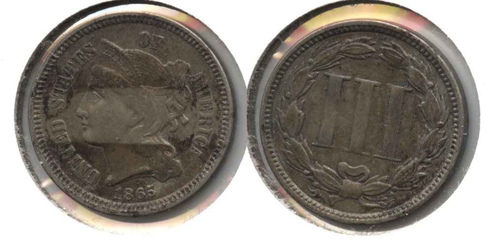 1865 Three Cent Nickel Fine-12 o