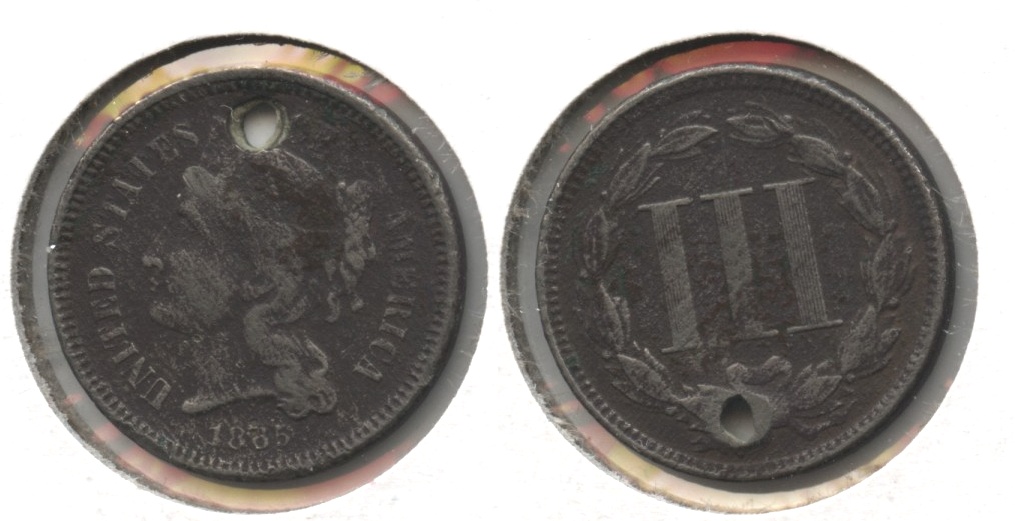 1865 Three Cent Nickel Fine-12 #s Holed