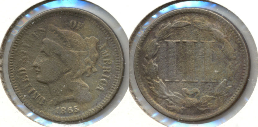 1865 Three Cent Nickel Good-4 a Acid