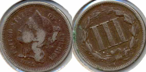 1865 Three Cent Nickel Good-4 e Dark
