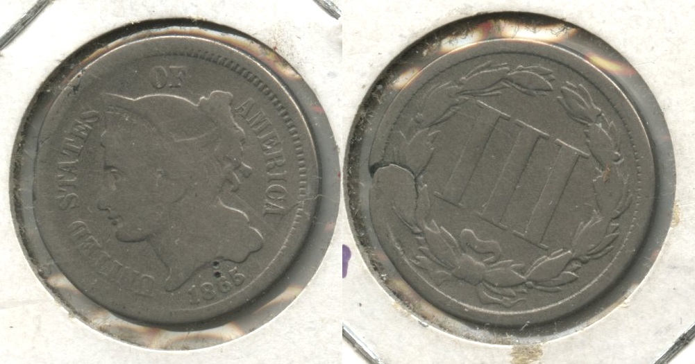 1865 Three Cent Nickel Good-4 #t Cracked Planchet