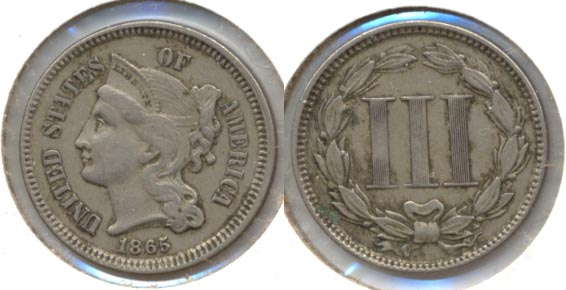 1865 Three Cent Nickel VF-20