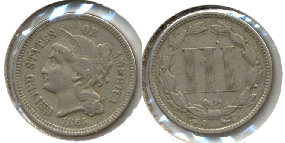 1865 Three Cent Nickel VF-20 f