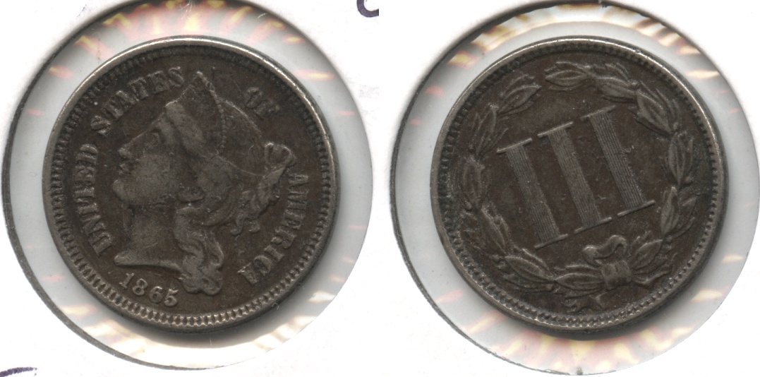 1865 Three Cent Nickel VF-20 #g Dark