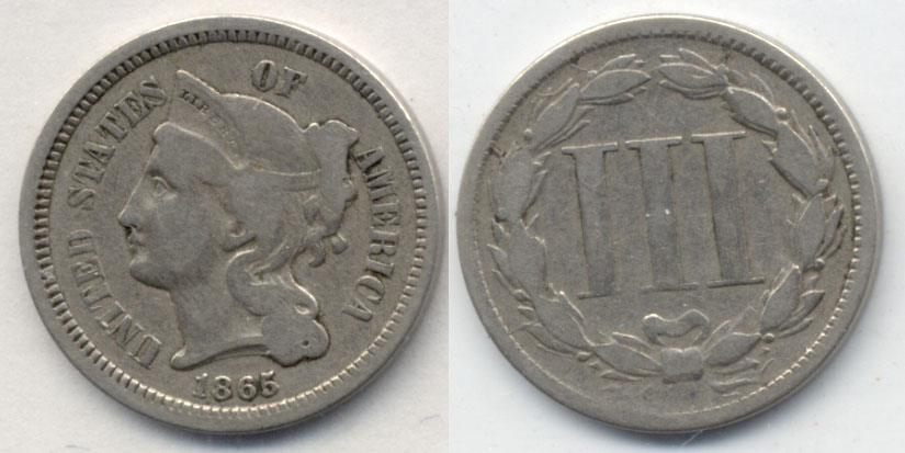 1865 Three Cent Nickel VG-8 c