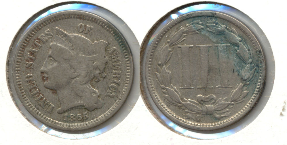 1865 Three Cent Nickel VG-8 i Reverse Matter
