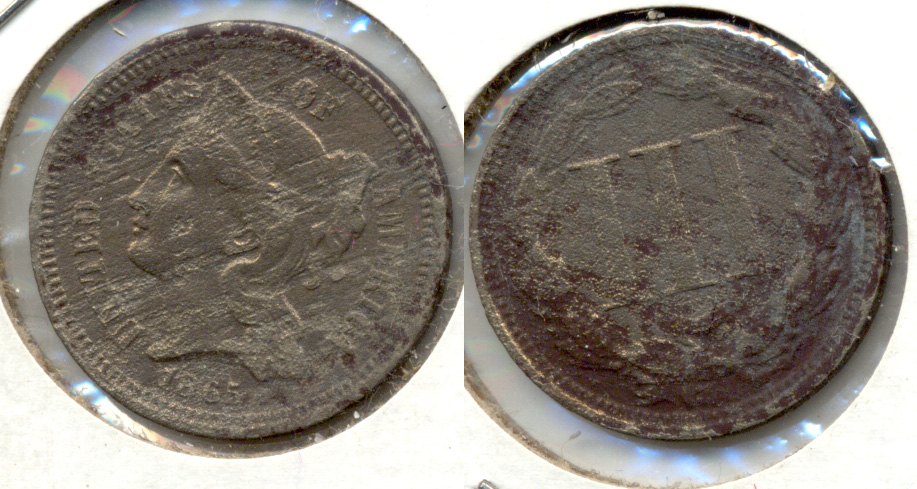 1865 Three Cent Nickel VG-8 j Acid