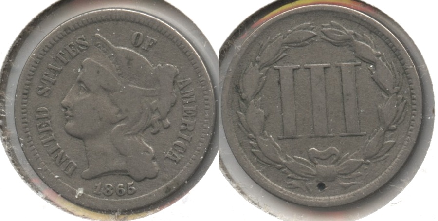 1865 Three Cent Nickel VG-8 #n Reverse Tic