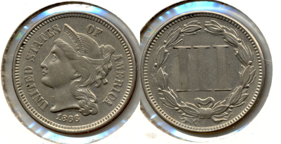 1866 Three Cent Nickel AU-50