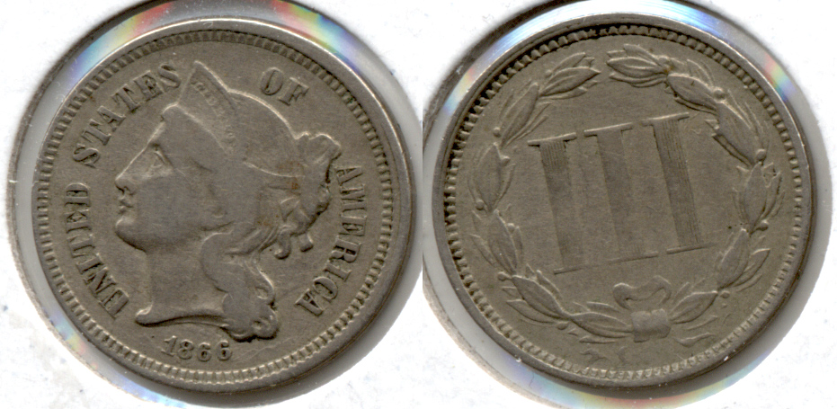 1866 Three Cent Nickel Fine-12 d