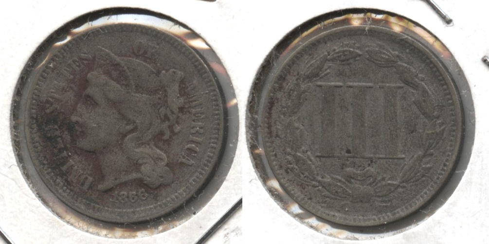 1866 Three Cent Nickel Fine-12 #h Rough