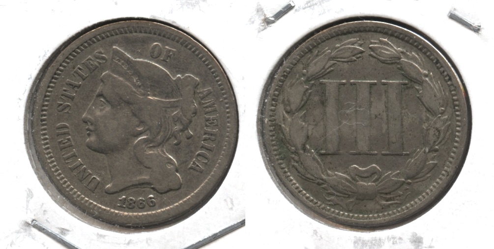 1866 Three Cent Nickel Fine-12 #l